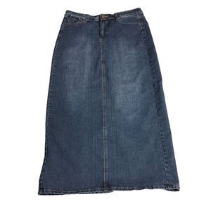 Vintage No Fuze Skirt Womens 9/10 Blue Denim Maxi Embroidered Flap Pocket Y2K